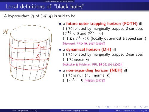 Black holes: from event horizons to trapping horizons - LUTH ...