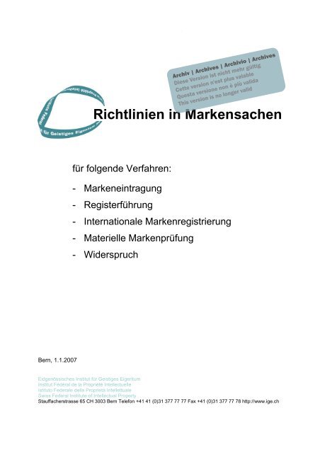 Richtlinien in Markensachen 1.1.2007 - Archiv, nicht mehr gültig