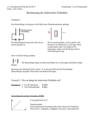 Bestimmung der elektrischen Feldstärke - Lutherschule