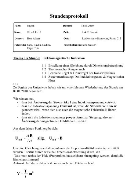 Stundenprotokoll - Lutherschule