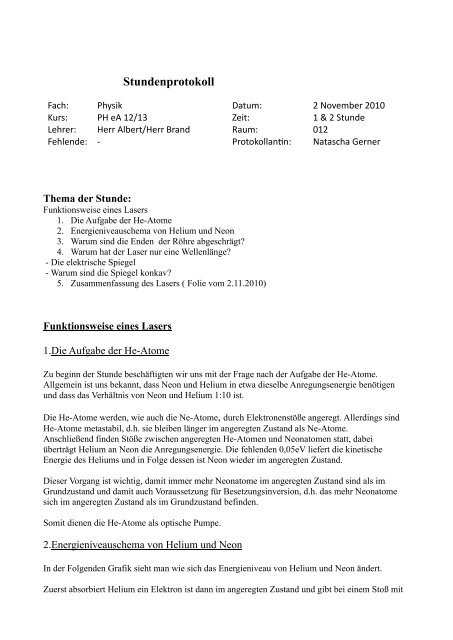 Stundenprotokoll - Lutherschule