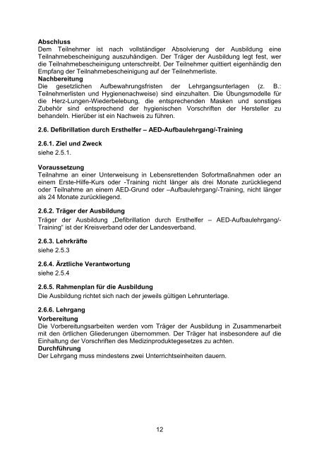 Ausbildungsordnung Breitenausbildung LSM/Erste Hilfe