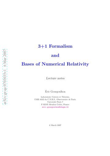 3+1 formalism and bases of numerical relativity - LUTh ...