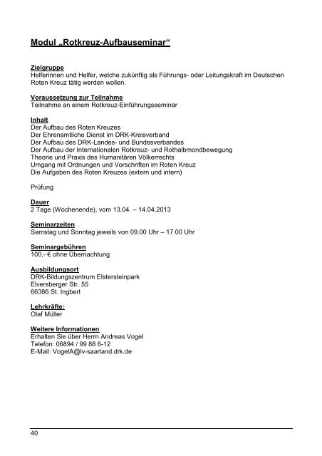 Bildungsprogramm 2013 - Landesverband Saarland - DRK