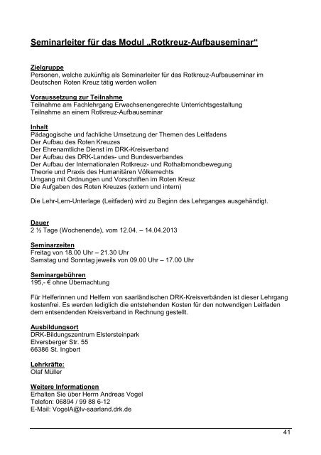 Bildungsprogramm 2013 - Landesverband Saarland - DRK