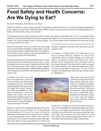 Food Safety and Health Concerns: Are We Dying to Eat?