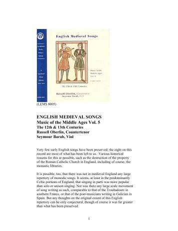 8005 ENGLISH MEDIEVAL MUSIC - LEMS