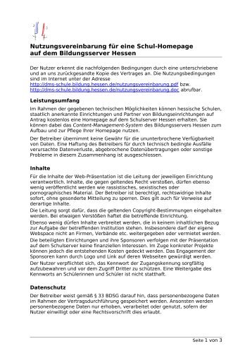 Nutzungsvereinbarung Bildungsserver Hessen - Schule - Hessen