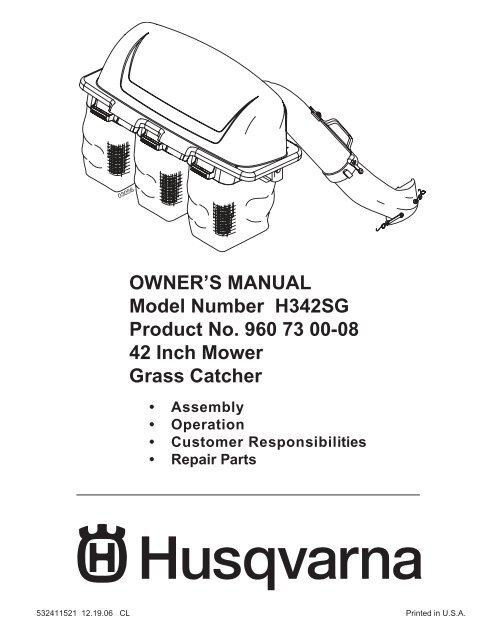 Operator's Manual, H 342 SG Grass Catcher ... - Husqvarna