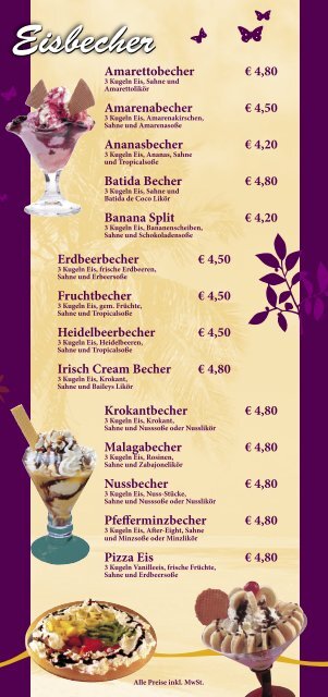 Karte: Eis, Kuchen, Essen