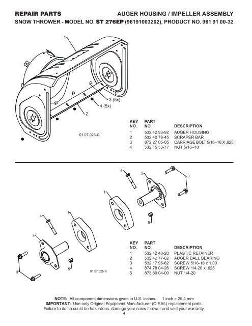 IPL, ST276 EP, 96191003202, 2010-01, Snow Thrower - Husqvarna