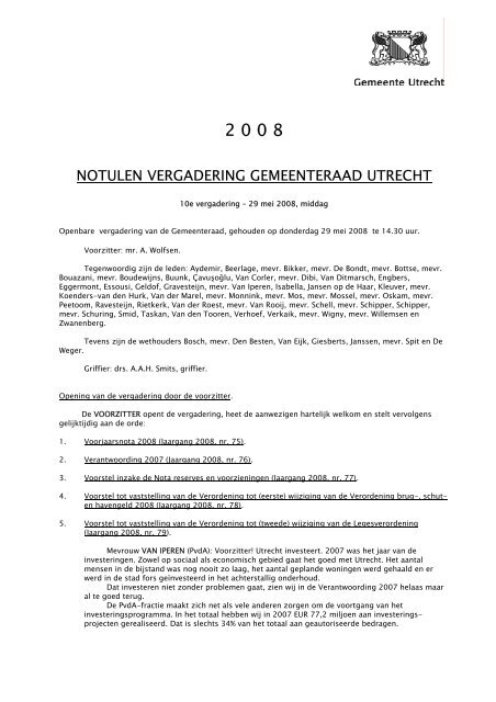 notulen vergadering gemeenteraad utrecht - Utrecht.nl - Gemeente ...