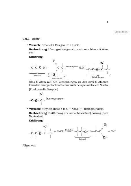 1 0.0.1 Ester • Versuch: Ethanol + Essigsäure + H2SO4 ...