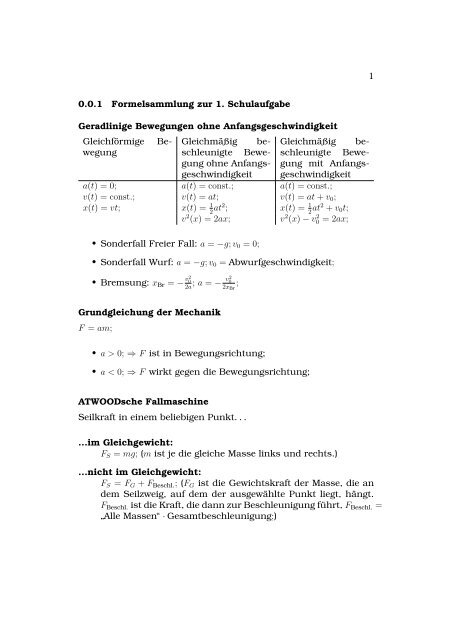 1 0.0.1 Formelsammlung zur 1. Schulaufgabe Geradlinige ...