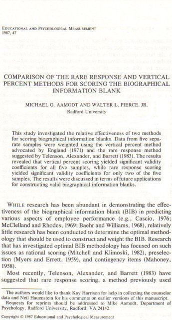 Article (PDF) - Dr. Mike Aamodt - Radford University