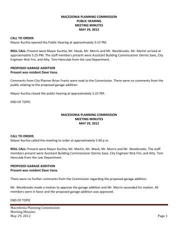 Macedonia Planning Commission Meeting Minutes May 29, 2012 ...