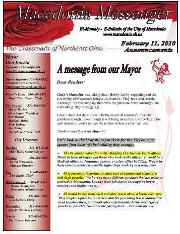 Mayor Don Kuchta Dear Readers: - Macedonia, Ohio