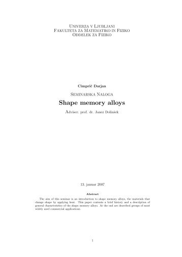 Shape memory alloys - Univerza v Ljubljani