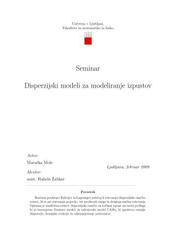 Seminar Disperzijski modeli za modeliranje izpustov - Univerza v ...