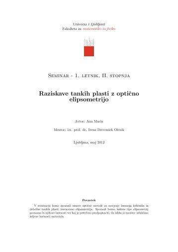 Raziskave tankih plasti z opti čno elipsometrijo - Univerza v Ljubljani