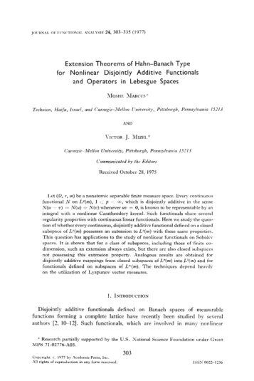 Extension Theorems of Hahn-Banach Type for Nonlinear Disjointly ...