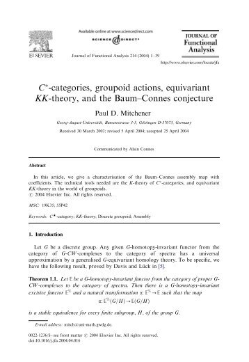 C -categories, groupoid actions, equivariant KK-theory, and the ...