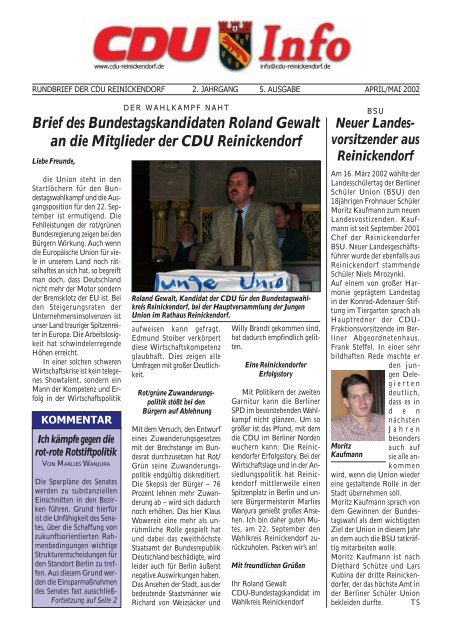 Brief des Bundestagskandidaten Roland Gewalt an die Mitglieder ...