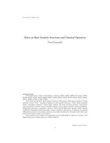 Notes on Real Analytic Functions and Classical Operators