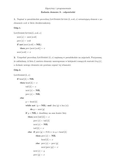 Algorytmy i programowanie Zadania domowe 8 - odpowiedzi 1 ...
