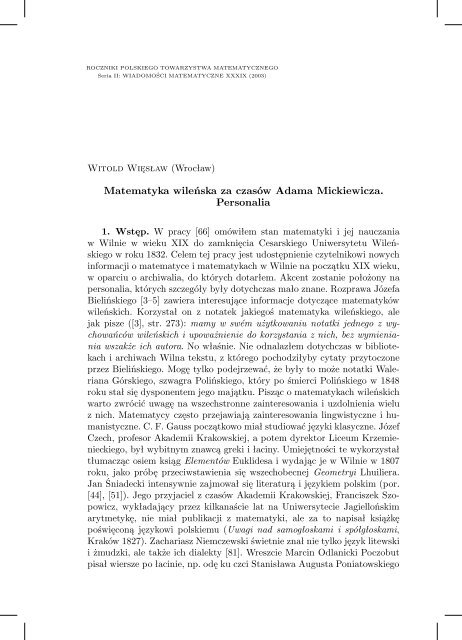 Matematyka wileńska za czasów Adama Mickiewicza. Personalia