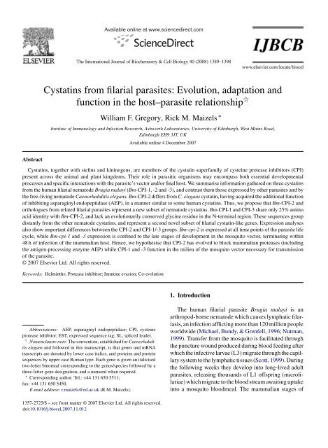 Cystatins from filarial parasites - Rick Maizels' Group - University of ...