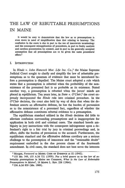 Law of Rebuttable Presumptions in Maine, The