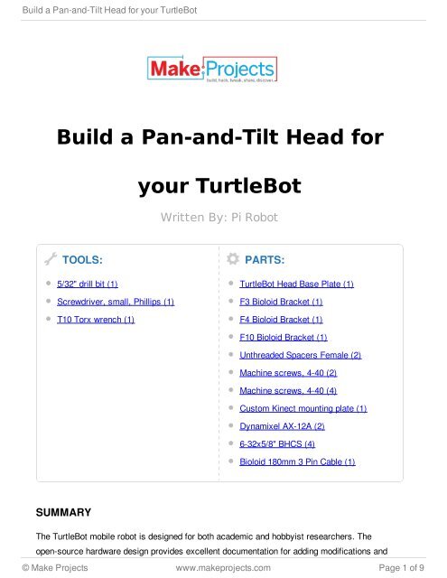 Build a Pan-and-Tilt Head for your TurtleBot