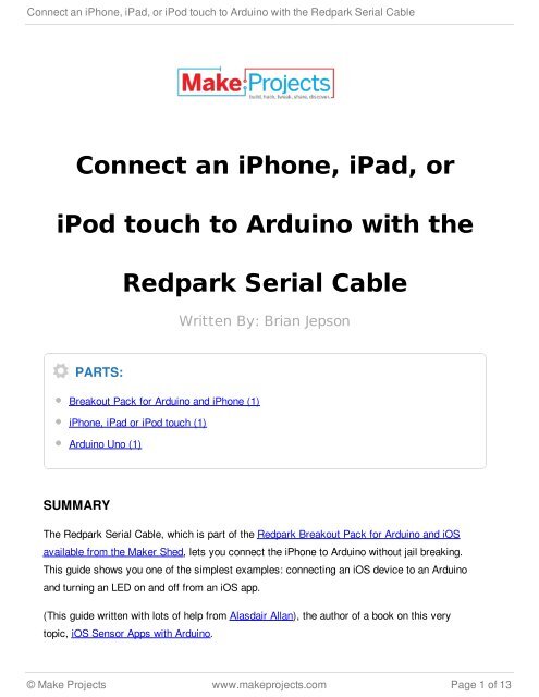 Connect an iPhone, iPad, or iPod touch to Arduino with the Redpark ...