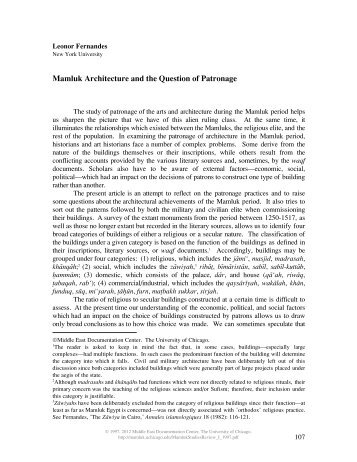 Mamluk Architecture and the Question of Patronage (MSR I, 1997)