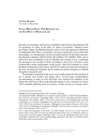 The Khanqah and the Sufi Duty in Mamluk Lands - Mamluk Studies ...