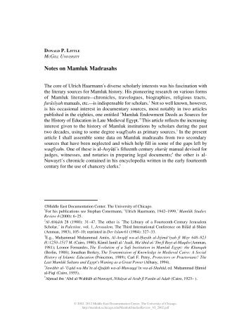 Notes on Mamluk Madrasahs - Mamluk Studies Review - University ...