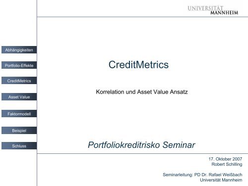 CreditMetrics - Universität Mannheim