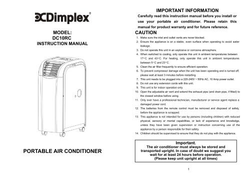 DC10RC Installation, Care and Use Manual - Appliances Online