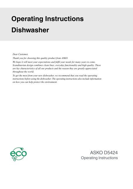 D5424SS User Manual - Asko