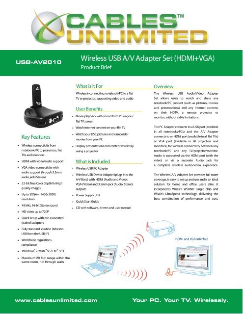 www.cablesunlimited.com Your PC. Your TV. Wirelessly. USB-AV2010