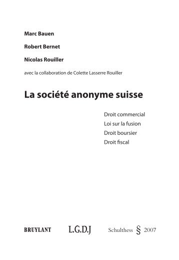 La société anonyme suisse - marc bauen