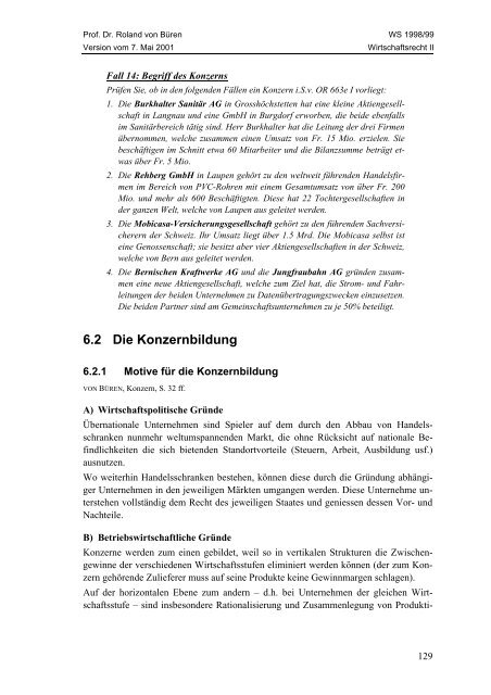 Wirtschaftsrecht II - Studentenverbindung Concordia Bern