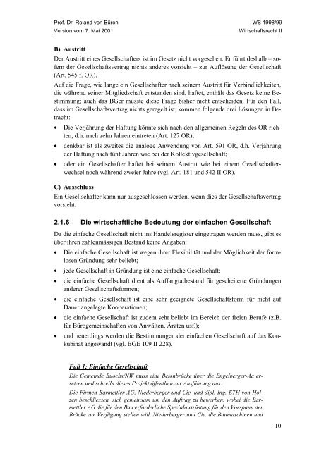 Wirtschaftsrecht II - Studentenverbindung Concordia Bern