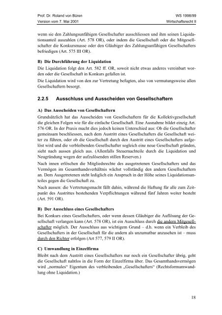 Wirtschaftsrecht II - Studentenverbindung Concordia Bern