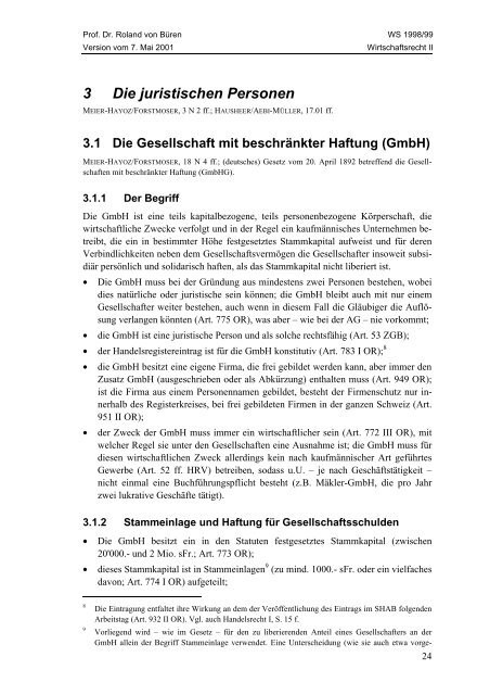 Wirtschaftsrecht II - Studentenverbindung Concordia Bern