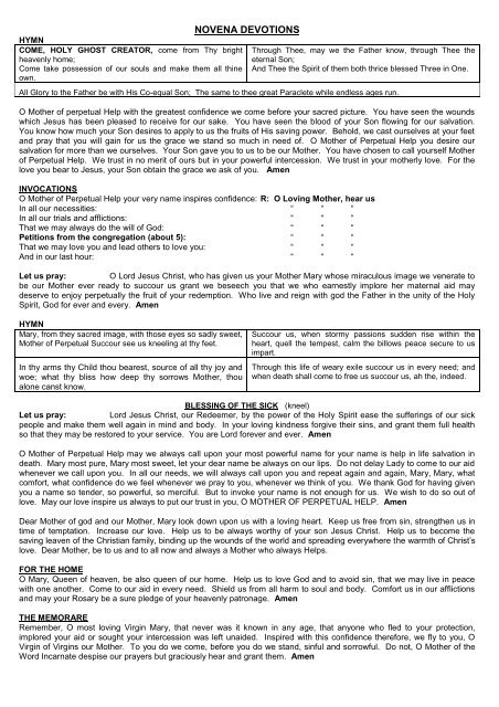 Novena Devotions Mother Of Perpetual Help Pdf Marian Centre
