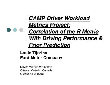 CAMP Driver Workload Metrics Project: Correlation of the R Metric ...