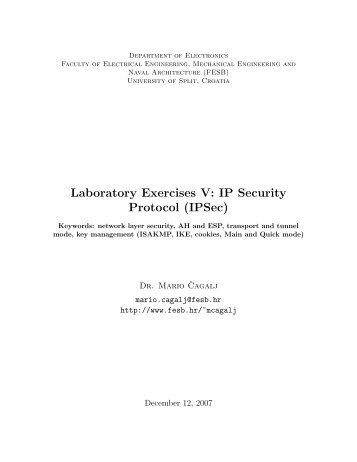 Laboratory Exercises V: IP Security Protocol (IPSec)