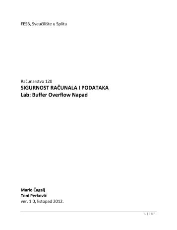 SIGURNOST RAČUNALA I PODATAKA Lab: Buffer Overflow Napad